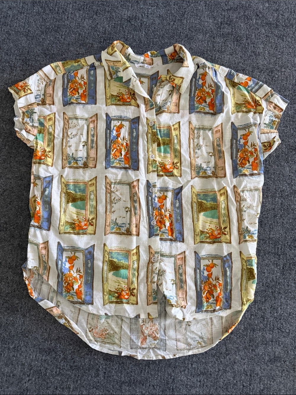 Jane + Delancey Button Down Short Women Linen Blend Print Short Sleeve